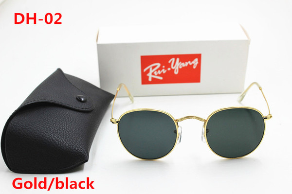 1pcs High Quality Fashion Round Sunglasses Mens Womens Designer Brand Sun Glasses Gold Metal Black Dark 50mm Glass Lenses Better Black Case