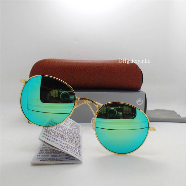 Discolour Glass Lens Sunglasses Men Women Circle Sun Glasses Brand Designer High Quality Eyewear Round 51MM Goggle Mirror With Brown Case