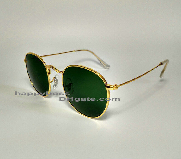 Best Selling Men Women Fashion Sunglasses Golden Green Round Metal Frame 50mm Glass Lenses Designers Sun Glasses Excellent quality