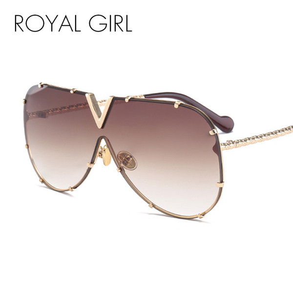 ROYAL GIRL Fashion Sunglasses Men Women Brand Designer Metal Frame Oversized Personality High Quality UV400 Unisex Sun Glasses ss678