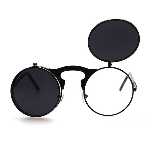 Flip Up Steampunk Sunglasses Men Round Vintage Mens Sunglass Brand Designer Fashion Glasses