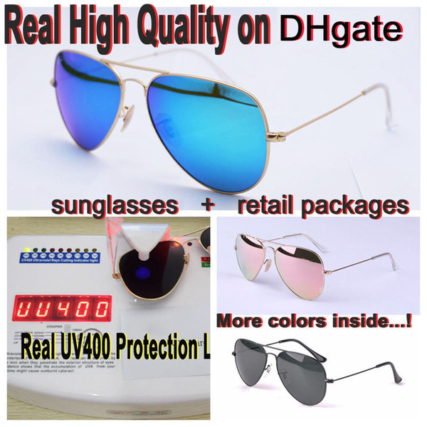 top quality brand pilot Sunglasses UV400 glass made lens women men sun glasses shades oculos with original packages, accessories everything