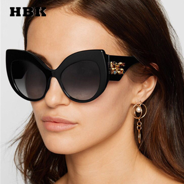 HBK Cat Eye Sunglasses Big Frame Vintage Retro Women Brand Designer Luxury 2019 New Fashion Trendy Sun Glasses UV400 Gradient