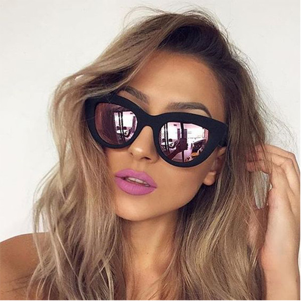 matte black cat eye sunglasses ladies fashion pink mirror shadow luxury brand designer shades Sun Glasses for women trendy glass