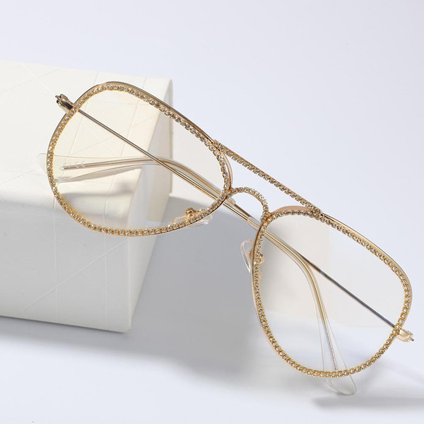 New Fashion Gold Silver Plated Bling Diamond Glasses Frames for Men and Women Iced Out CZ Zircon Hip Hop Plain Glass Rapper Jewelry Glasses