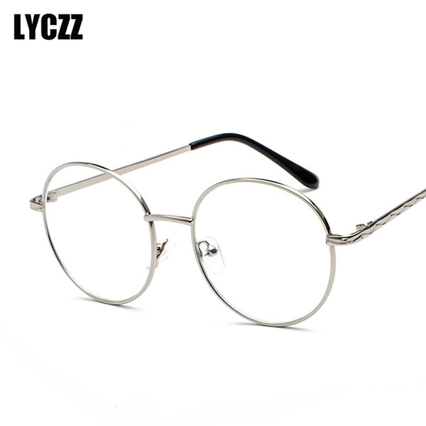 LYCZZ Silver Gold spectacles Eyeglasses Men New Woman Retro Literary Round Metal Glasses Frame Optical Transparent eyeglasses