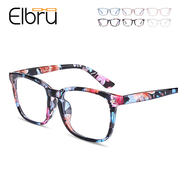 Elbru Anti Blue Ray Spectacle Glasses Frames for Women Men Unisex Square Transparent Eyewear Frame Retro Floral Eyeglasses Male