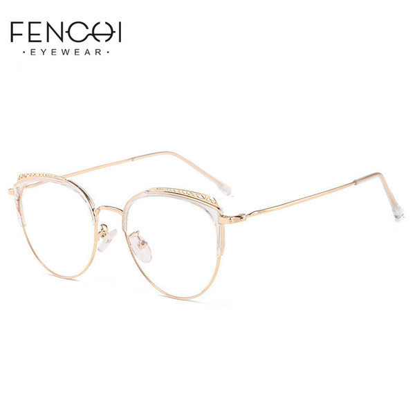 FENCHI Computer Cat Eye Glasses Frame Men Women Metal Vintage Prescription Eyeglasses Retro Rose Gold Optical Frame Eyewear