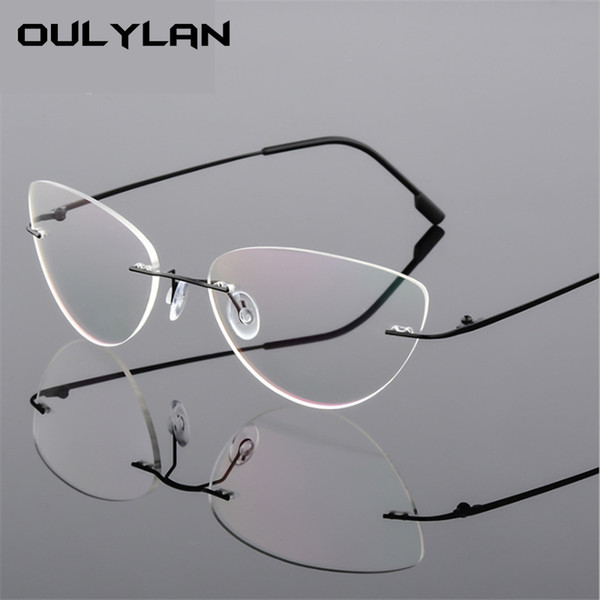 Oulylan Rimless Cat Eye Titanium Alloy Glasses Frame Men Ultralight Eyeglasses Women Frameless Eyewear Optical Myopia Frame