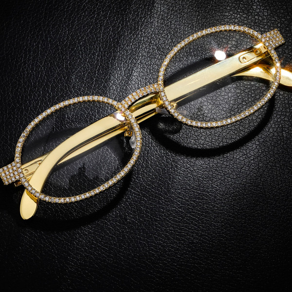 Full Diamond Glasses Diamond Jewelry Cubic Zirconia Fashion Hip Hop Glasses Silver Gold Alloy Material Normal Mirror