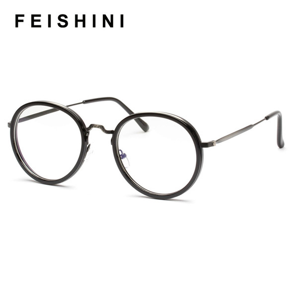 Feishini New Designer Woman Glasses Optical Frames Metal Round Glasses Frame Clear lens Eyeware Black Silver Gold Eye