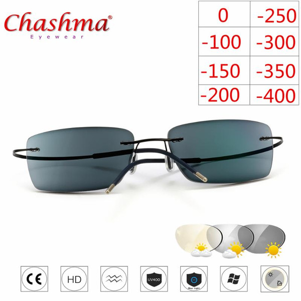 Titanium Rimless Glasses Myopia Glasses Photochromic Men Women Chameleon Lens with Diopters -1.0 1.5 2.0 2.5 3.0