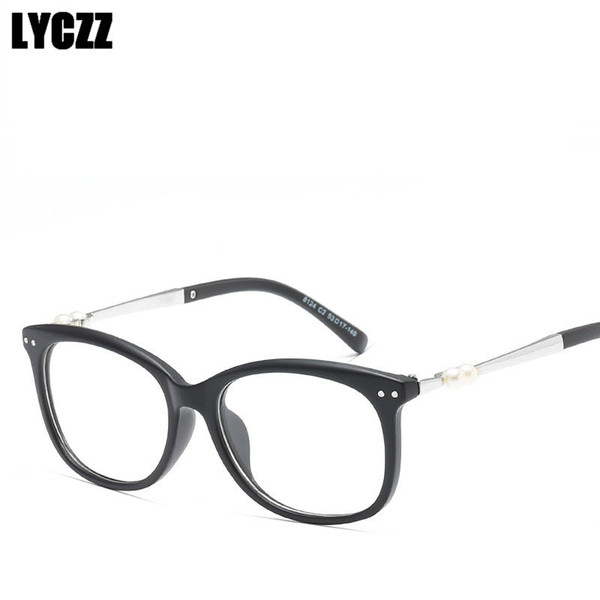 LYCZZ Women pearl Metal Retro Eyeglasses Frame Eyewear Fashion Clear Lens Glasses Frame optical Glasses Female decoration oculos