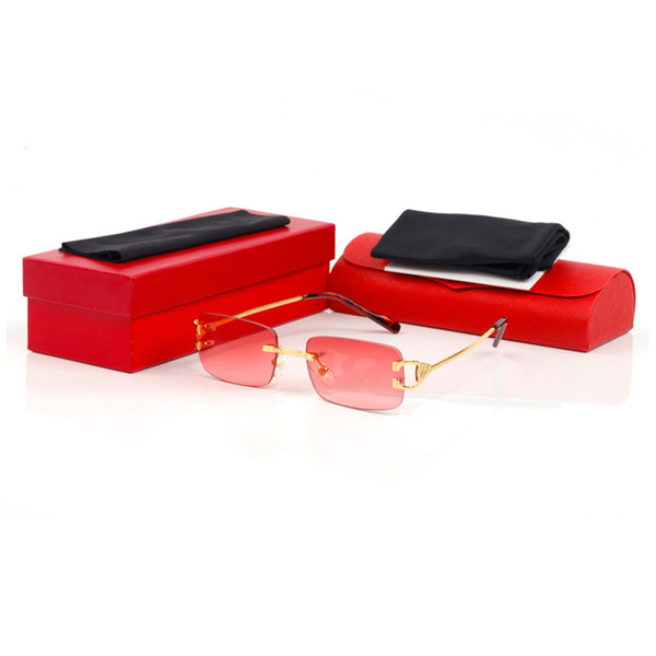 glasses square frames 2019 Brand Designer Glasses Sunglasses for Men and Women Rimless Red Lens Sunglasses Metal Frame brand sunglasses