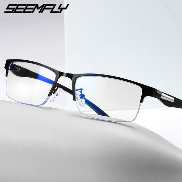 Seemfly Anti Blue Rays Glasses Women Men Half Frame Plain Mirror Retro Optical Myopia Eyeglasses Unisex Spectacles Male Eyewear