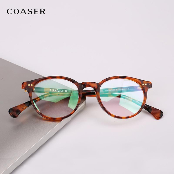 COASER Round Vintage Acetate Glasses Frame Women Men OV5318 Reading Prescription Optical Eyeglasses Computer Eyewear clear lens