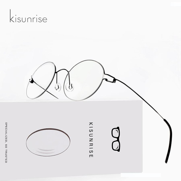 KISUNRISE Screwless Eyewear Prescription Eyeglasses Women Ultralight Round Myopia Optical Korean Glasses Frame Men Titanium K001