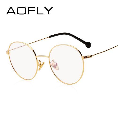 AOFLY BRAND DESIGN Plain Glasses Alloy Frame Women Glass Classic Round Clear Lens Spectacles Elegant Vintage Eyewear AF9116