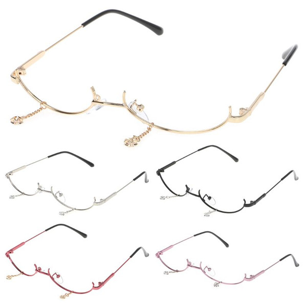 Glasses Frame No Lens Star Pendant Rhinestone Chain Half Frame Decoration Eyewear Photography Cosplay Ornaments