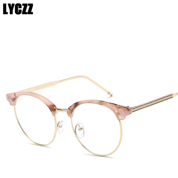 LYCZZ Half Frame Vintage Eyewear Fake Glasses Frame Round Metal Eyeglasses Clear glasses Optical Students Woman Man gafas