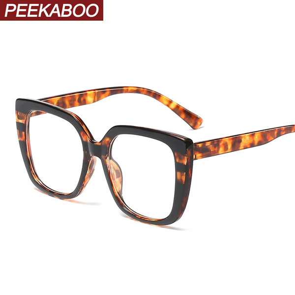 Peekaboo oversized glasses frames for women leopard black square eyeglasses men fashion accessories decoration clear lens