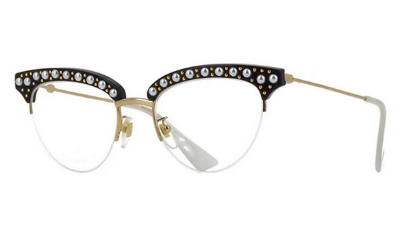 New fashion women designer optical glasses 0213half frame charming cat eye frame with pearl and rivets clear lens top quality