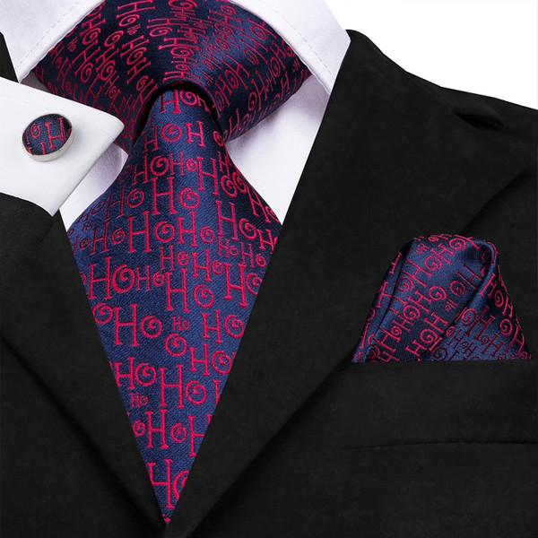 Hi-Tie Halloween Embroidered Silk Red and Navy Stripe Men Tie Set N-3316