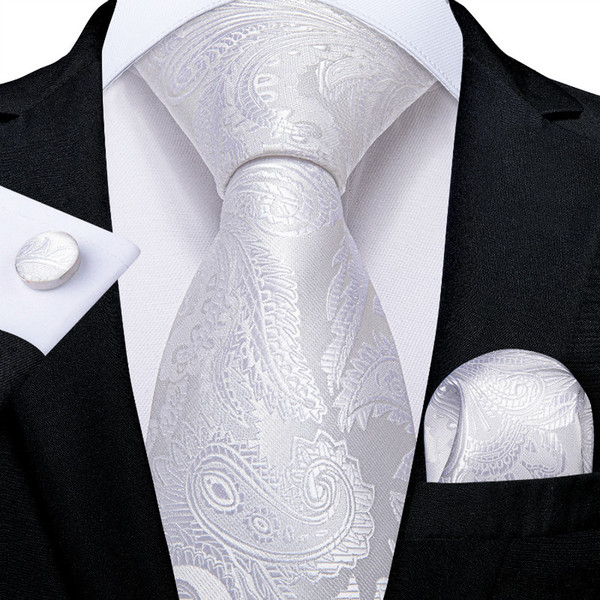 Hi-Tie Neck Tie Set Handsome Silk Woven Paisley White Handkerchief and Tie Set for Men Free Drop Shipping N-7246