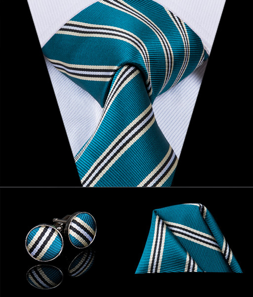 HI-TIE High Quality Blue White Stripe Ties for Men 100% Silk Gold Necktie Luxury Jacquard Woven Male Ties For Business Party N-3025