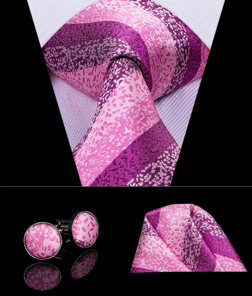 HI-TIE Classic Mens Luxury Purple Hanky Cufflinks Tie Sets Silk Ties Formal Wedding Party Business Tie Sets N-3069