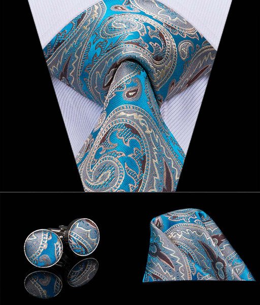 Hi-Tie New Novelty Paisley 100% Silk Necktie Brand Design Silk Tie Hanky cufflinks Set for Man Wedding Party Tie Set N-3062