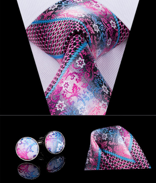 Hi-Tie Best Selling Floral Necktie For Men Luxury Style Neck Wear Silk Ties Hanky Cufflinks Set For Wedding Party N-3018