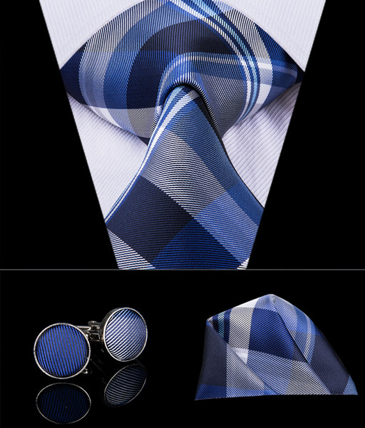 HI-TIE Classic Fashion Tie Blue Grey Black Gravata Silk Jacquard Woven Neckties For Men Wedding Party Groom N-3013