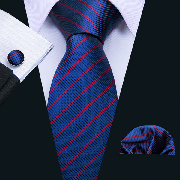 Hi-Tie Classic Mens Ties Real Silk Blue Stripe Necktie For Wedding Party Business Formal Ties N-5061