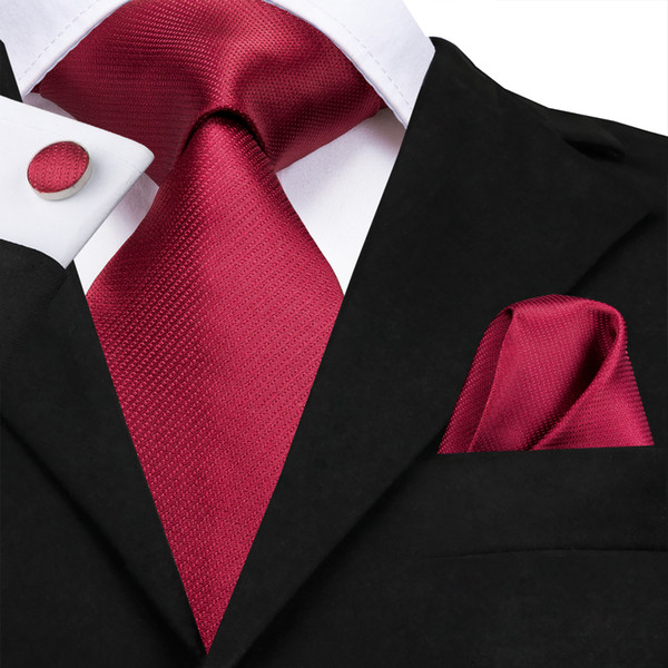 Hi-Tie New Arriving Silk Tie Red Strip Tie Hanky Cufflinks Set 100% Jacquard Woven Neckties for Mens Suit N-3121