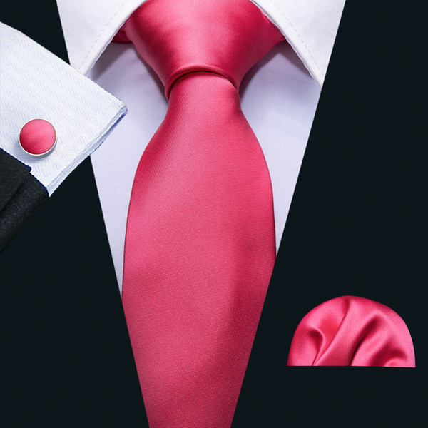 Hi Tie New Arriving Red Pocket Hankychief Cufflinks Neck Tie Set High Quality Silk Fashion Neckwear on Sale N-5112