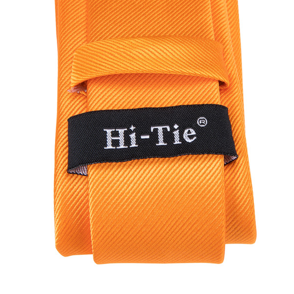 Hi-Tie New Fshion Mens Silk Neck Ties Orange Solid Pattern Jacquard Woven Skinny Narrow Tie Hanky Cufflinks Set For Casual N-3102