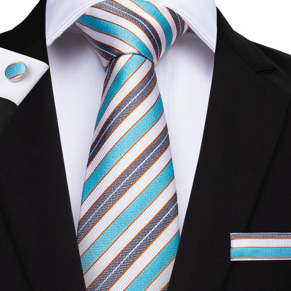 Hi-Tie Wedding Party Mens Ties Stripe Woven Men Tie Pocket Square Set Fashion Ties for Men Necktie Cufflink Set N-7103