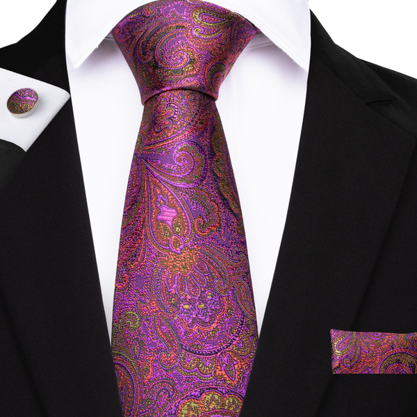 Hi-Tie New Designer Fashion Purple Floral Tie 8cm Ties 100% Silk Necktie for Men Hanky Cufflinks Business Wedding Tie Set N-7111