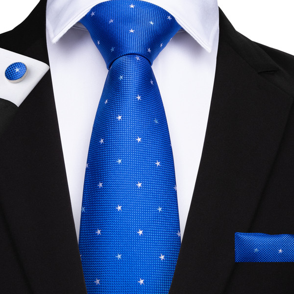 Hi Tie New Formal Necktie Set 100% Silk Dot Blue Ties for Mens Business Luxury Wedding Party N-7154