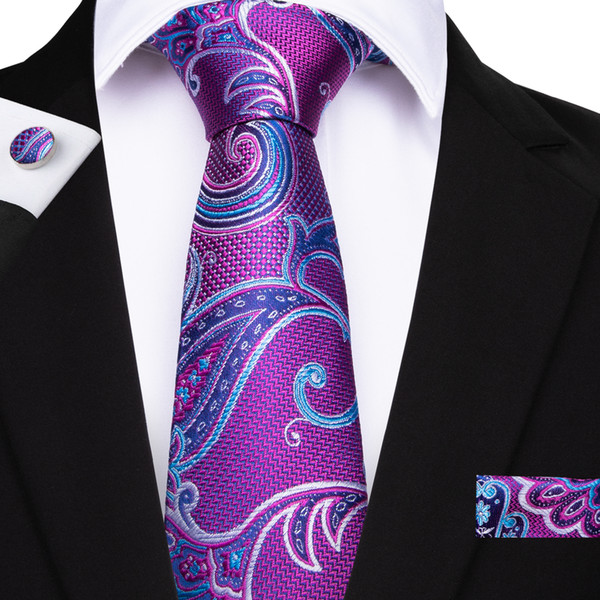 Hi Tie High Quality Necktie Set Purple Floral 100% Silk Jacquard Woven Ties for Mens Formal Bussiness Wedding N-7123