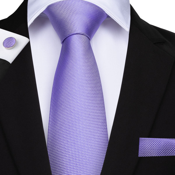 Hi-Tie Classic Mens Silk Neck Ties Purple Solid Jacquard Woven 8cm Width Business Work Formal Wedding Tie N-7144