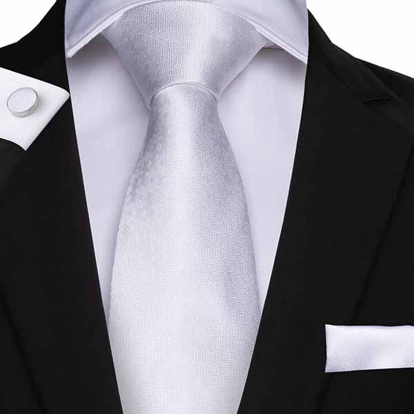 Hi-Tie New Mens Ties Solid Bright White Handmade Necktie Jacquard Woven 100% Silk Weeding Business Christmas Tie Hanky Cufflinks SN-7031