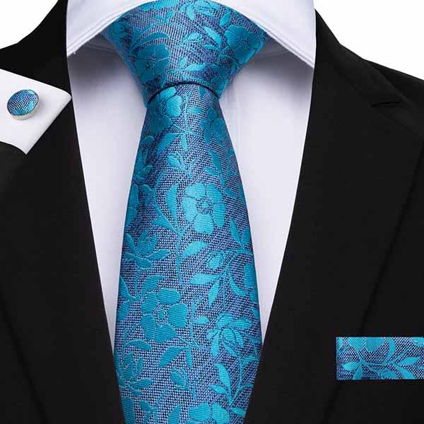 Hi-Tie mens Bright blue Floral Mens Tie With 100% Silk Handmade Christmas Necktie With 150cm Tie Hanky Cufflinks Weeding Party Tie SN-7116