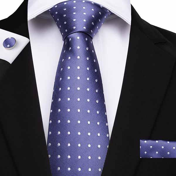 Hi-Tie New Tie 150cm Necktie Purple Polka Dot 100% Handmade Silk Jacquard Woven Tie Pocket Square Cufflinks Weeding Business Ties SN-7145