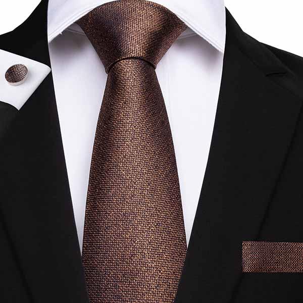 Hi-Tie New Ties Gold brown Solid Tie Pocket Square Cufflinks 100% Silk Handmade High Quality Necktie Wedding Business Christmas SN-7136