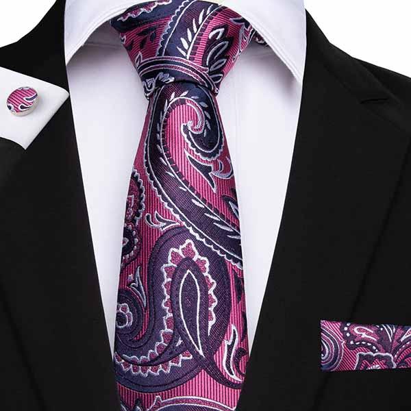 Paisly Ties Mens Necktie Black Red Floral Jacquard Woven 100% Silk Tie Hanky Cufflinks Business Party Handkerchief Classic Gravatas SN-7055