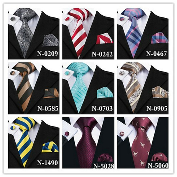 Mens Necktie High Qulity 9 style Stripe 100% Silk Handkerchief Weeding Party Business Tie Pocket Square Cufflinks Free Shipping SN-7074