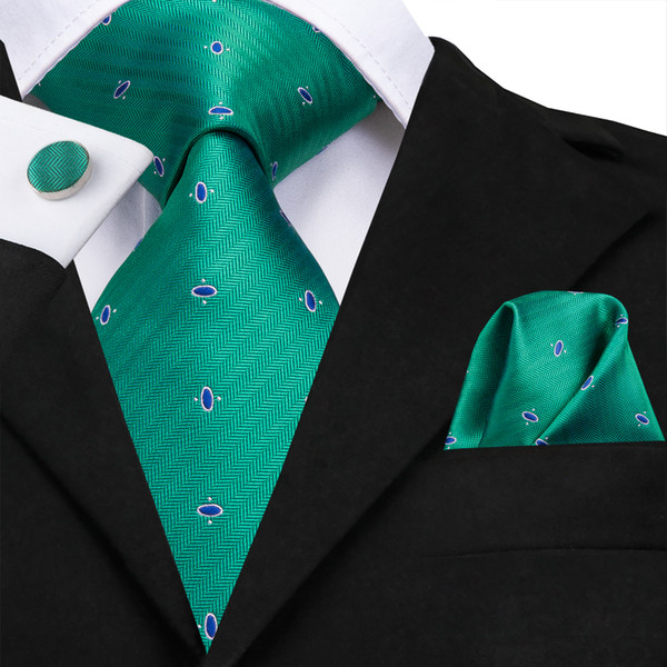 Hi-Tie High Quality Necktie Set Fashion Green Stripe Blue Dot Ties for Mens Business Luxury Wedding Party N-3130