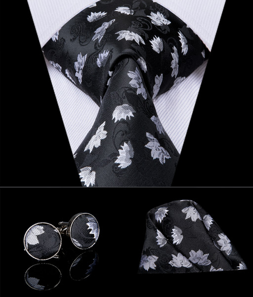 HI-TIE New Fashion Design Black Floral Ties for Men Classic Silk Tie for Wedding Party Business Formal Suit Necktie Gravatas N-3007